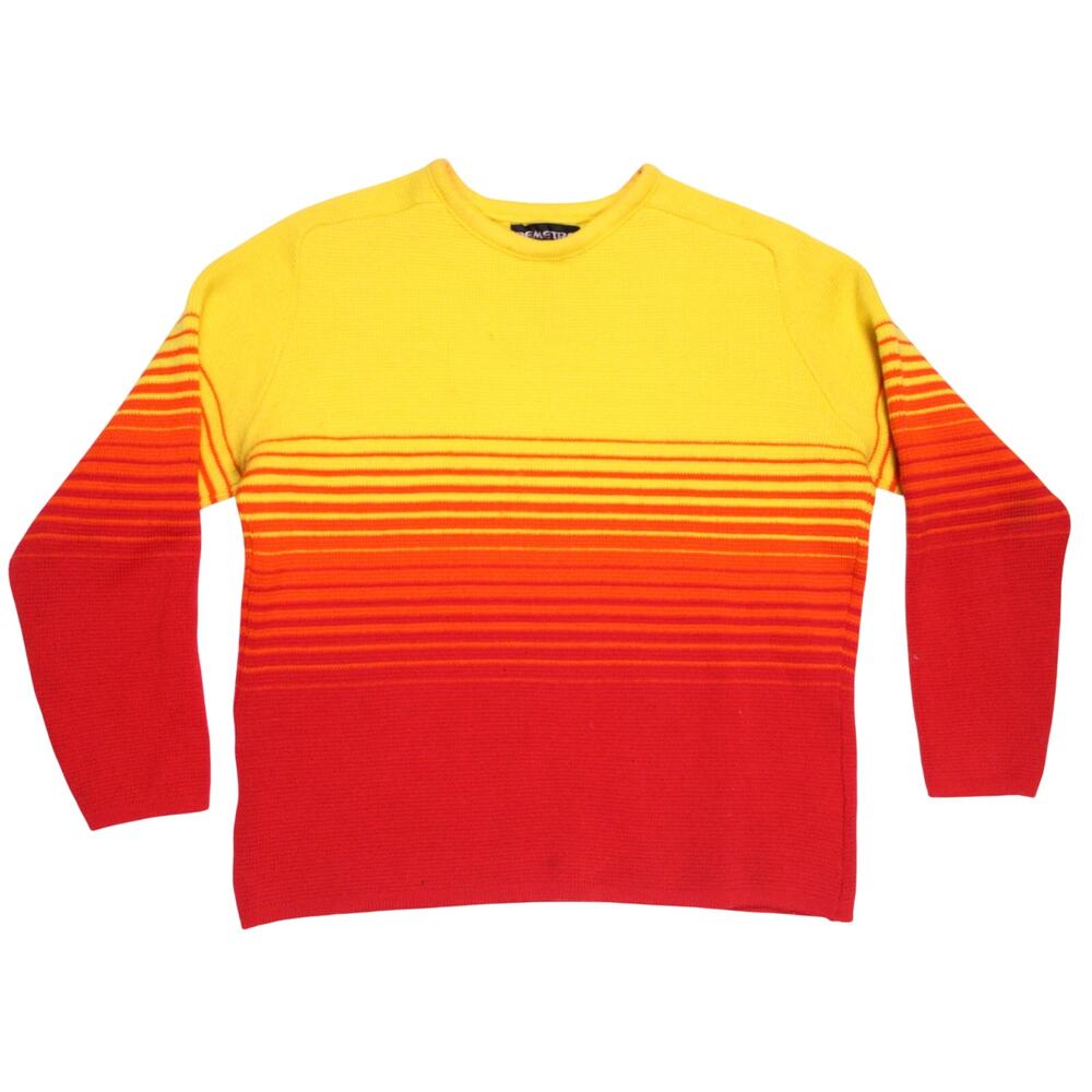 Vintage 70s rainbow mod yellow red orange sunset sweater striped wool sz M